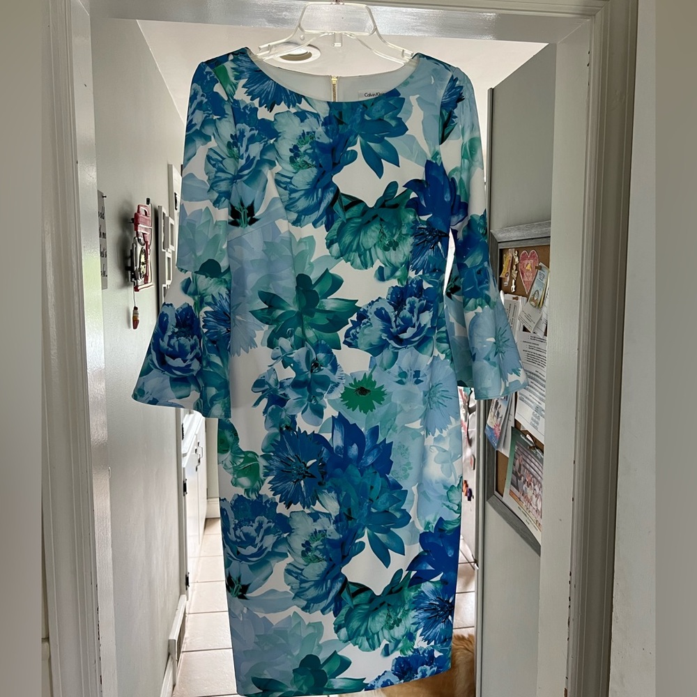 Calvin klein fitted dress with bell sleeves
